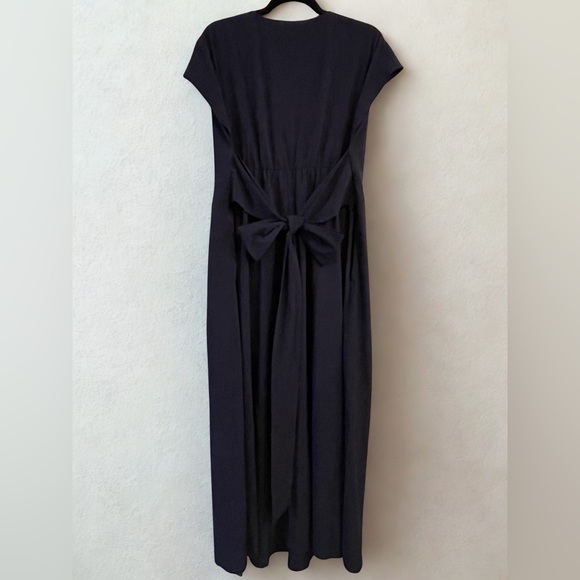 Halara Breezeful Blue Midi Dress L NWT Wrap V Neck Tie Waist Pockets Athleisure - Picture 3 of 6